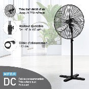 Ventilateur sur pied DC Pro 65cm avec télécommande - Noir